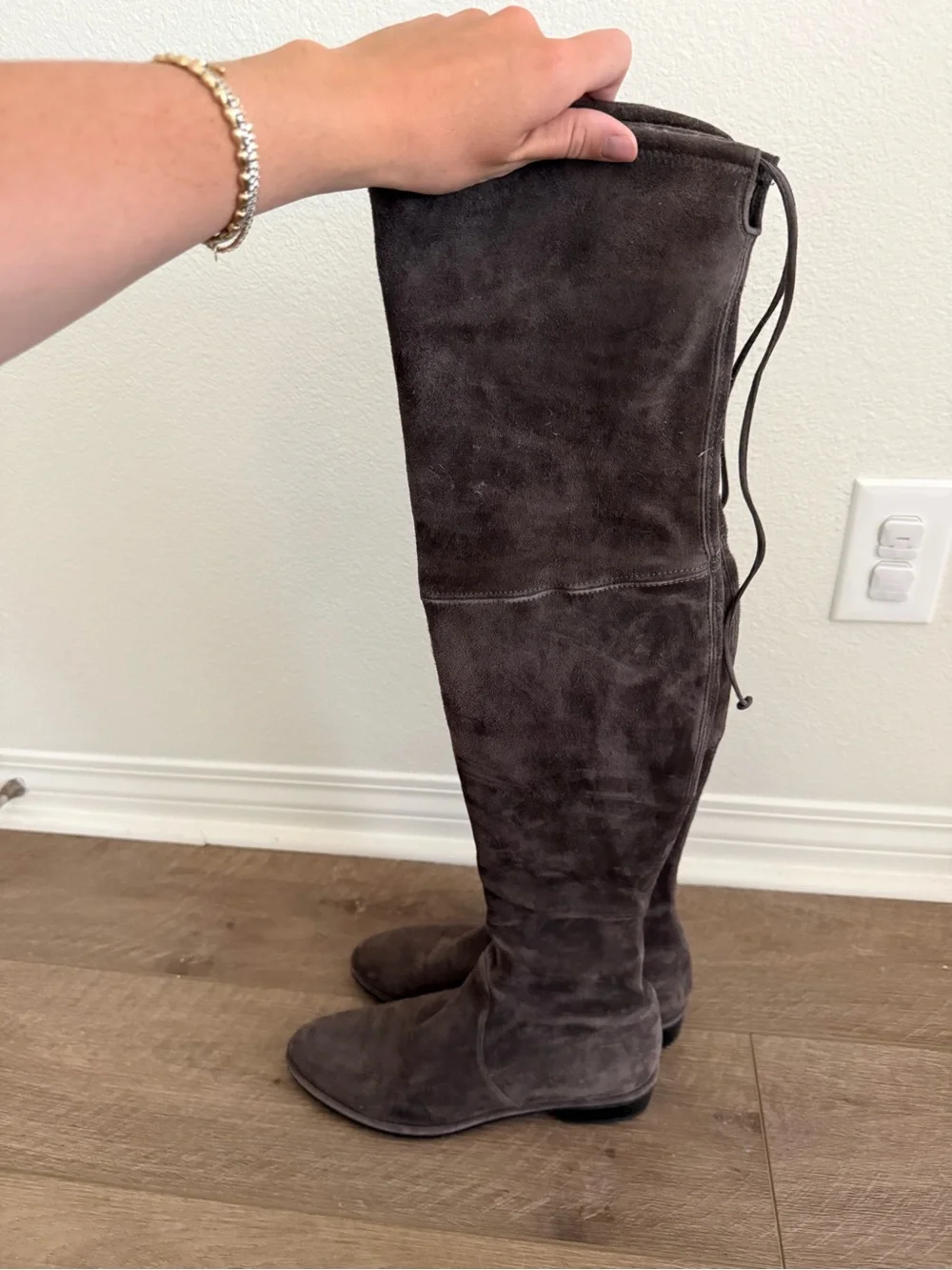 Stuart Weitzman Lowland Over-the-Knee Suede Flat Boots - Dark Gray